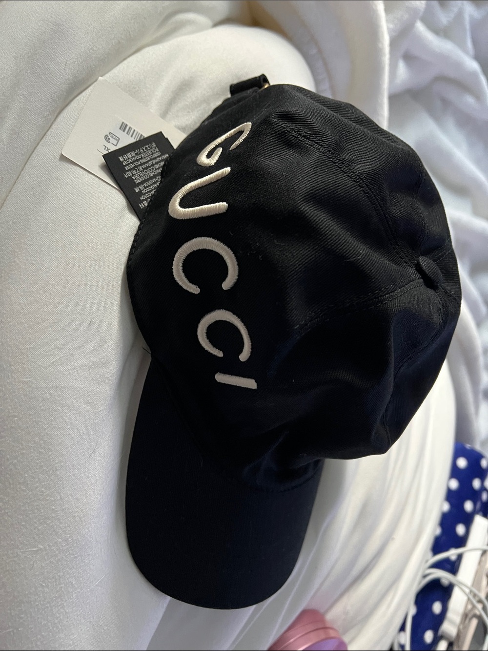 Gucci Black Cap with White Vertical Logo